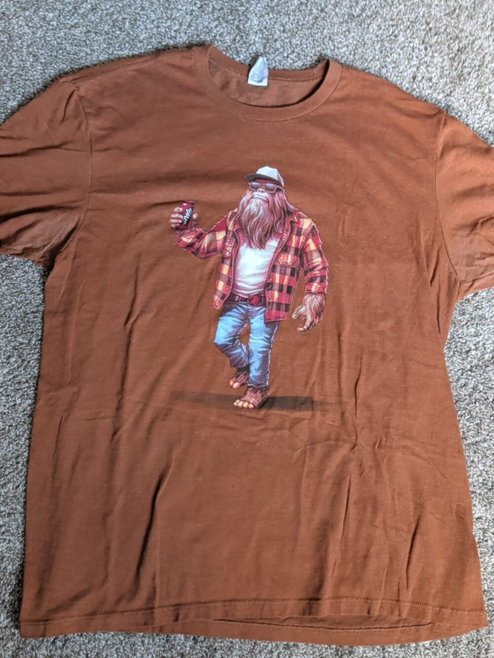 Pacific Sasquatch Lumberjack Funny Size Large Brown Short Sleeve Shirt